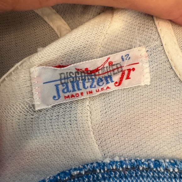 Vintage Jantzen Blue and White Knit Two Piece Swim Suit - Picture 2 of 12